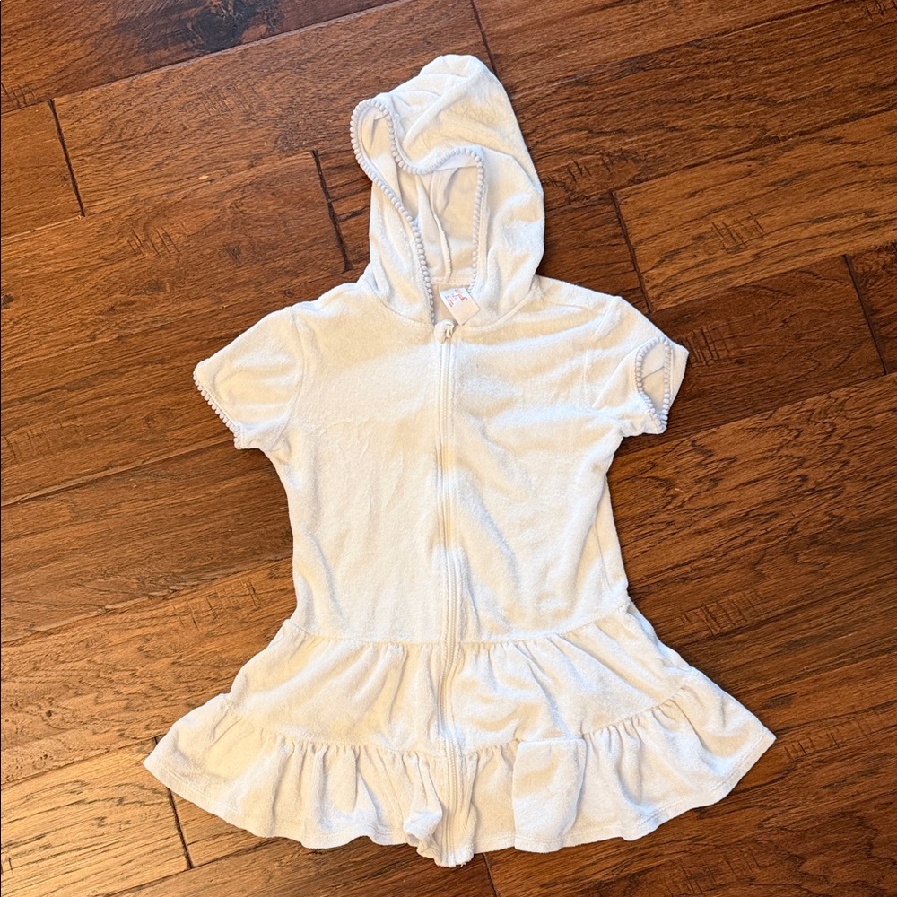 Cat & Jack white Hooded Terry swim coverup with Pom Trim